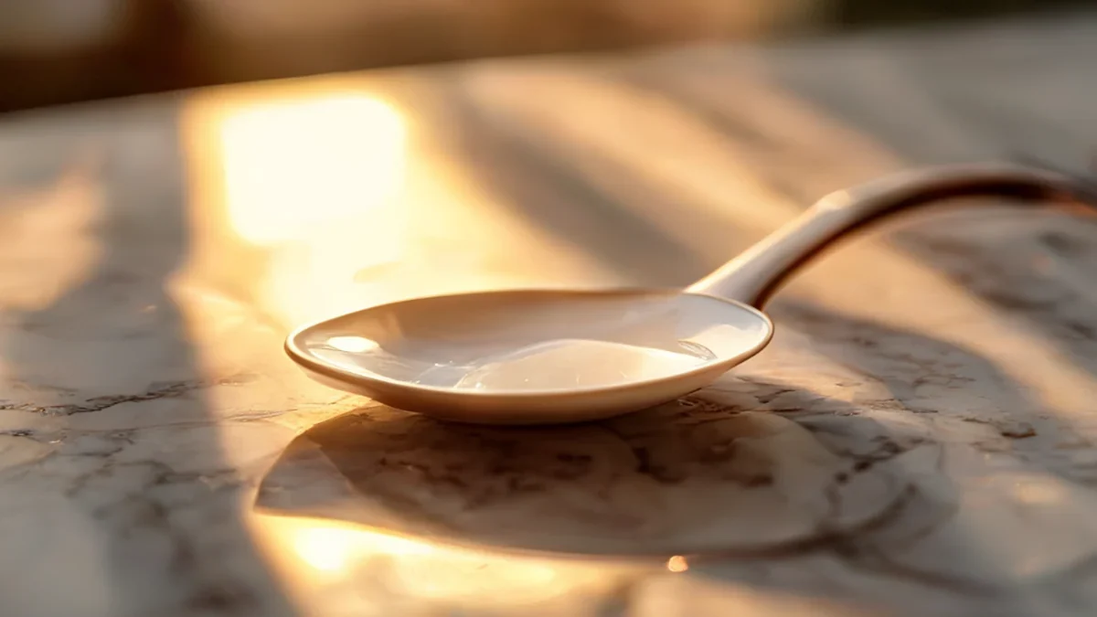 A delicate porcelain spoon with a white surface.
