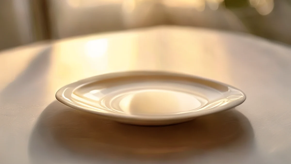 Un platillo de porcelana blanco con una superficie brillante y patrones florales complejos.