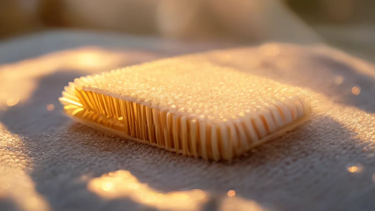 Un brosses de forme de couverture pour animaux, poignée douce, tissu blanc, lumière d'heure dorée, champ de profondeur faible, détails hyperréalistes