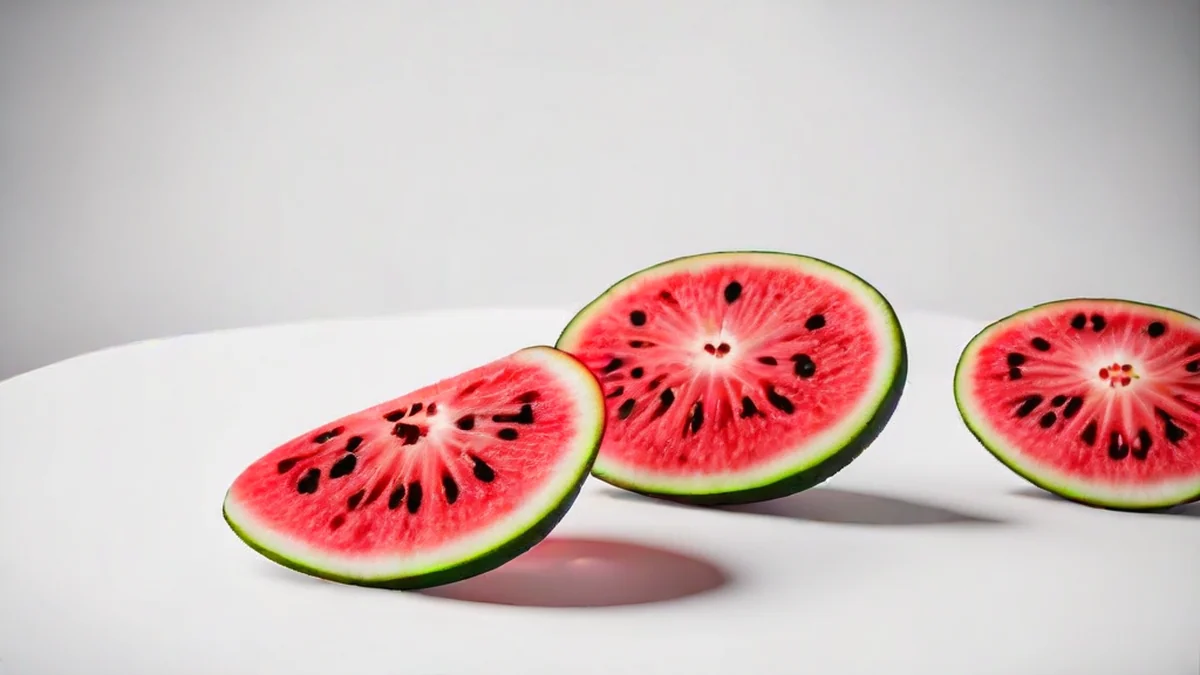 Stukken van rood watermeloen met groene huid, zoet en fris